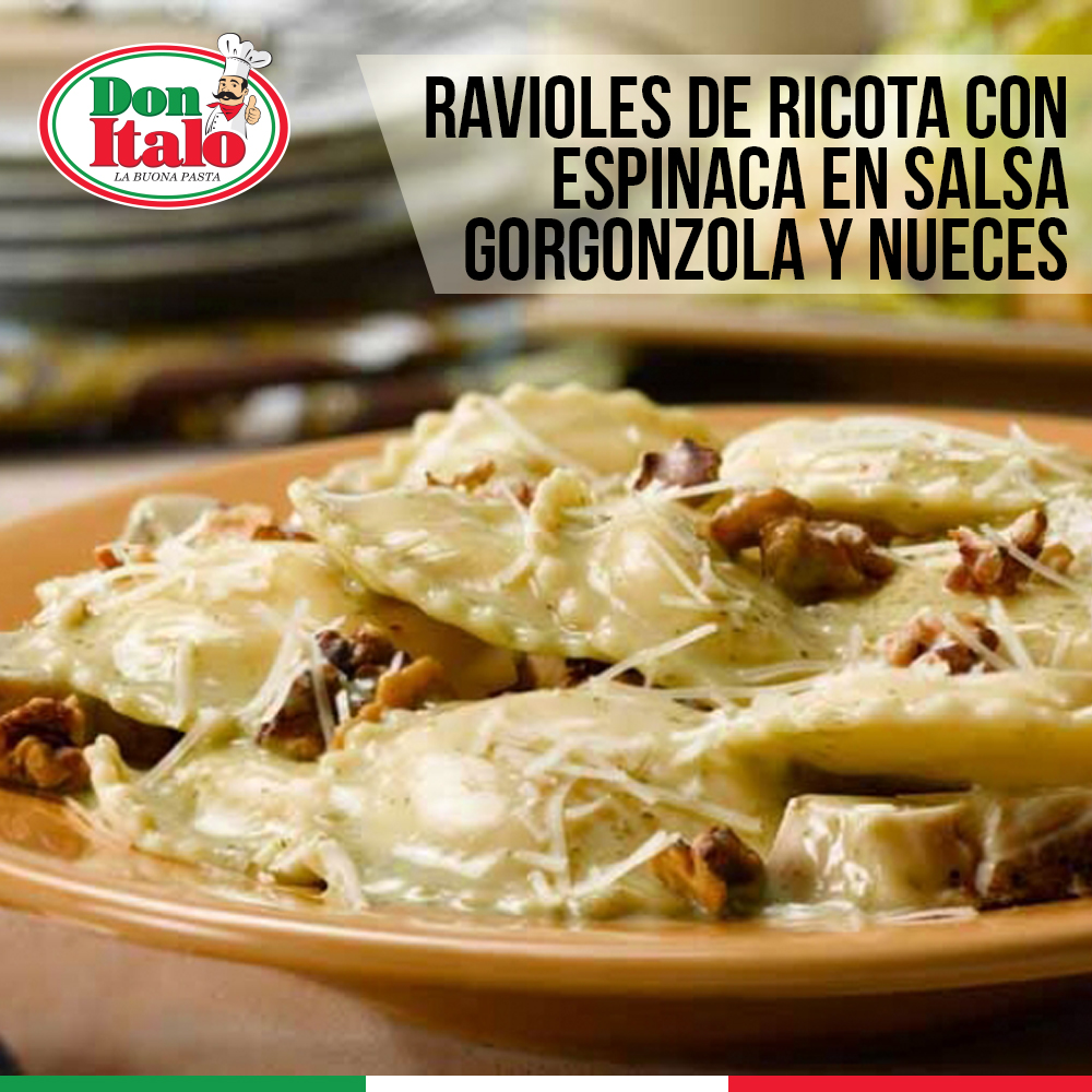 Ravioles De Ricota Con Espinaca En Salsa Gorgonzola Y Nueces Don Italo